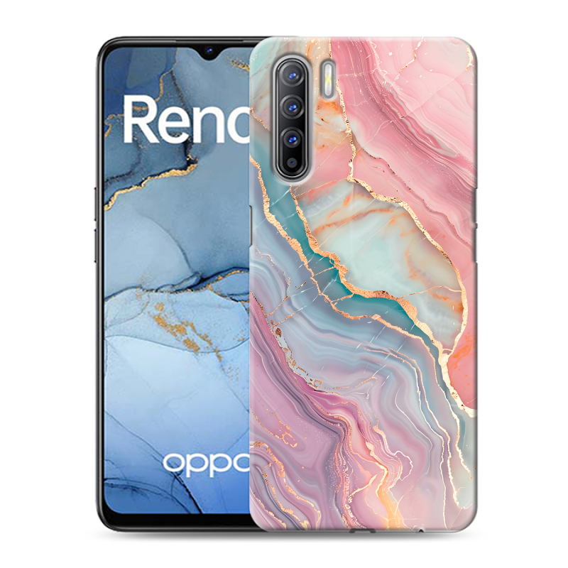 Силиконовый противоударный чехол на OPPO Reno3 с принтом розовый мрамор Силиконовый противоударный чехол на OPPO Reno3 с принтом розовый мрамор