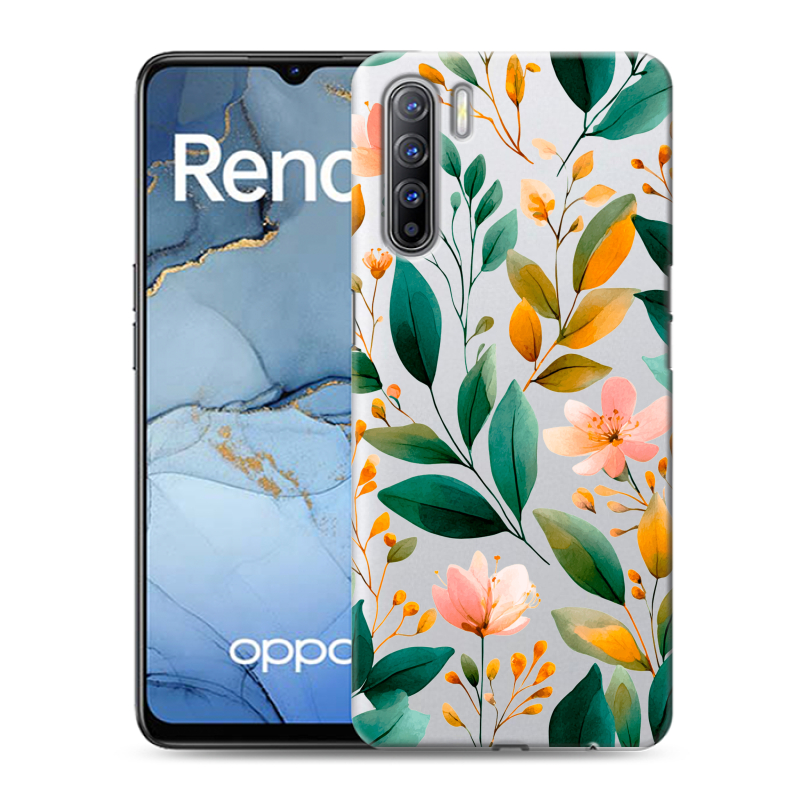 Силиконовый противоударный чехол на OPPO Reno3 с принтом Цветы паттерн Силиконовый противоударный чехол на OPPO Reno3 с принтом Цветы паттерн