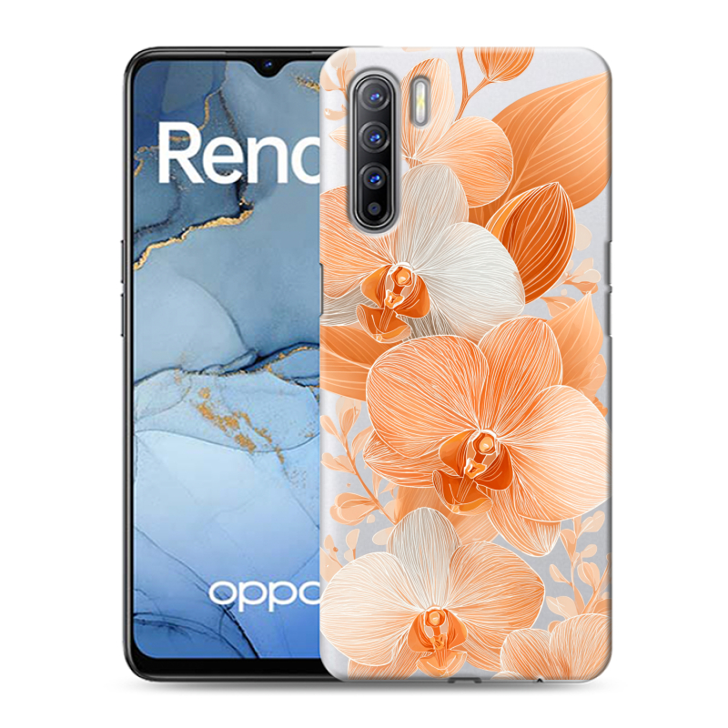 Силиконовый противоударный чехол на OPPO Reno3 с принтом Бежевые цветы Силиконовый противоударный чехол на OPPO Reno3 с принтом Бежевые цветы