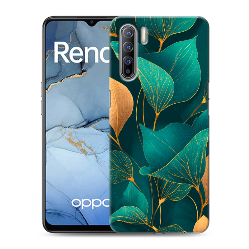 Силиконовый противоударный чехол на OPPO Reno3 с принтом Листья и золото Силиконовый противоударный чехол на OPPO Reno3 с принтом Листья и золото