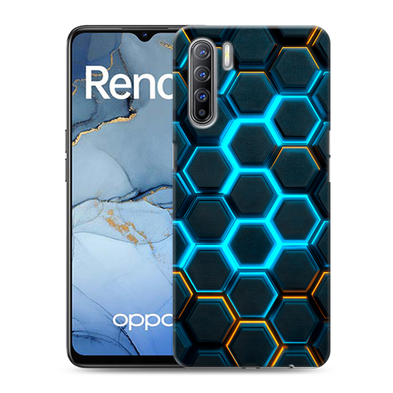 Силиконовый противоударный чехол на OPPO Reno3 с принтом Неоновые соты Силиконовый противоударный чехол на OPPO Reno3 с принтом Неоновые соты