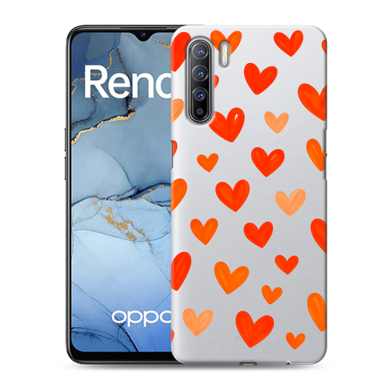 Силиконовый противоударный чехол на OPPO Reno3 с принтом Сердечки Силиконовый противоударный чехол на OPPO Reno3 с принтом Сердечки