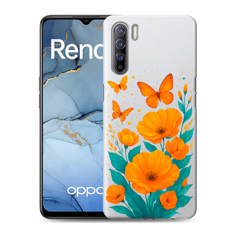 Силиконовый противоударный чехол на OPPO Reno3 с принтом цветы бабочки Силиконовый противоударный чехол на OPPO Reno3 с принтом цветы бабочки