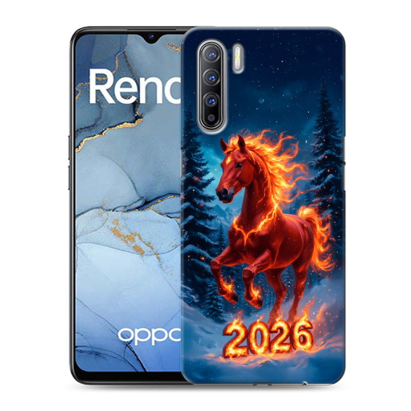 Силиконовый чехол на OPPO Reno3 с принтом Новый год коня Силиконовый чехол на OPPO Reno3 с принтом Новый год коня
