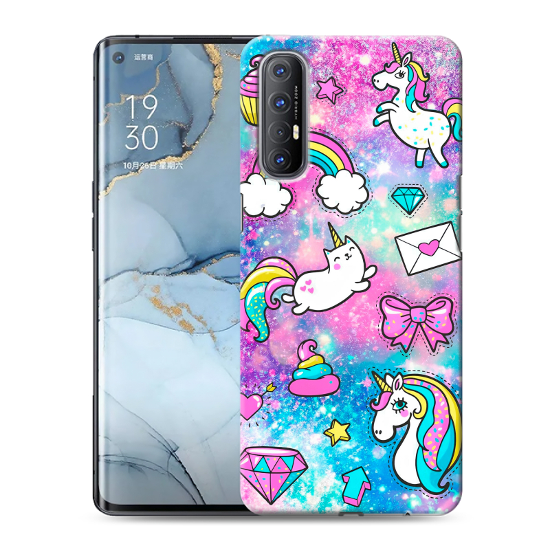 Пластиковый чехол на OPPO Reno3 Pro с принтом Единороги Пластиковый чехол на OPPO Reno3 Pro с принтом Единороги