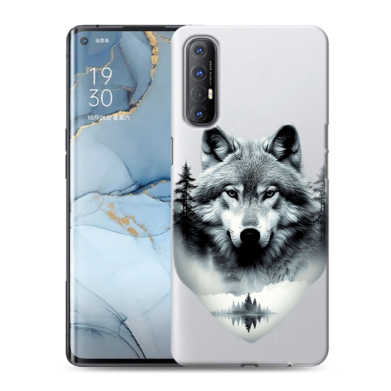 Пластиковый чехол на OPPO Reno3 Pro с принтом Волк в лесу Пластиковый чехол на OPPO Reno3 Pro с принтом Волк в лесу