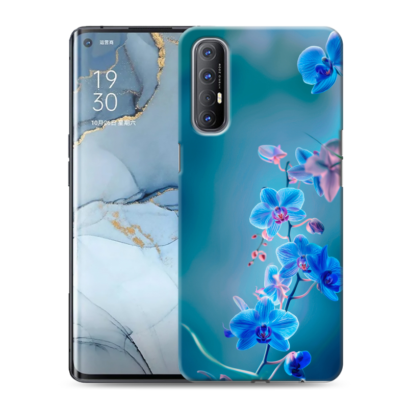 Пластиковый чехол на OPPO Reno3 Pro с принтом Голубые цветы Пластиковый чехол на OPPO Reno3 Pro с принтом Голубые цветы
