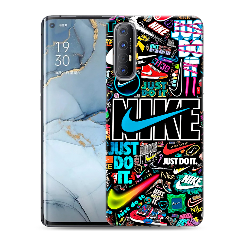 Пластиковый чехол на OPPO Reno3 Pro с принтом найк nike черный Пластиковый чехол на OPPO Reno3 Pro с принтом найк nike черный