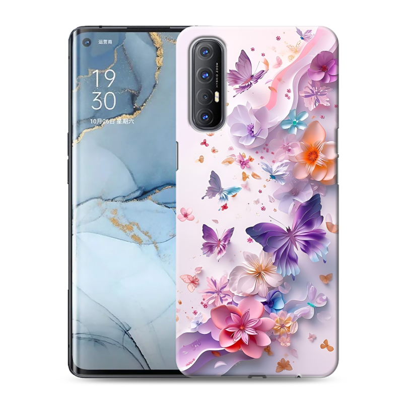Силиконовый чехол на OPPO Reno3 Pro с принтом цветы бабочки Силиконовый чехол на OPPO Reno3 Pro с принтом цветы бабочки