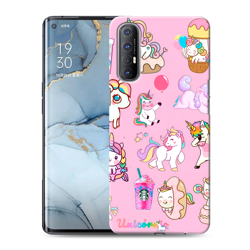 Силиконовый чехол на OPPO Reno3 Pro с принтом розовые единороги Силиконовый чехол на OPPO Reno3 Pro с принтом розовые единороги