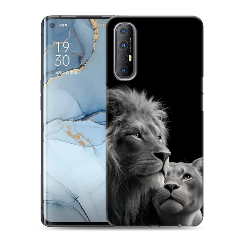 Пластиковый чехол на OPPO Reno3 Pro с принтом Лев кошки Пластиковый чехол на OPPO Reno3 Pro с принтом Лев кошки