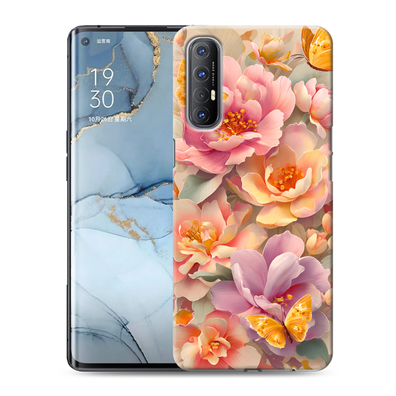 Силиконовый чехол на OPPO Reno3 Pro с принтом Цветы и бабочки Силиконовый чехол на OPPO Reno3 Pro с принтом Цветы и бабочки
