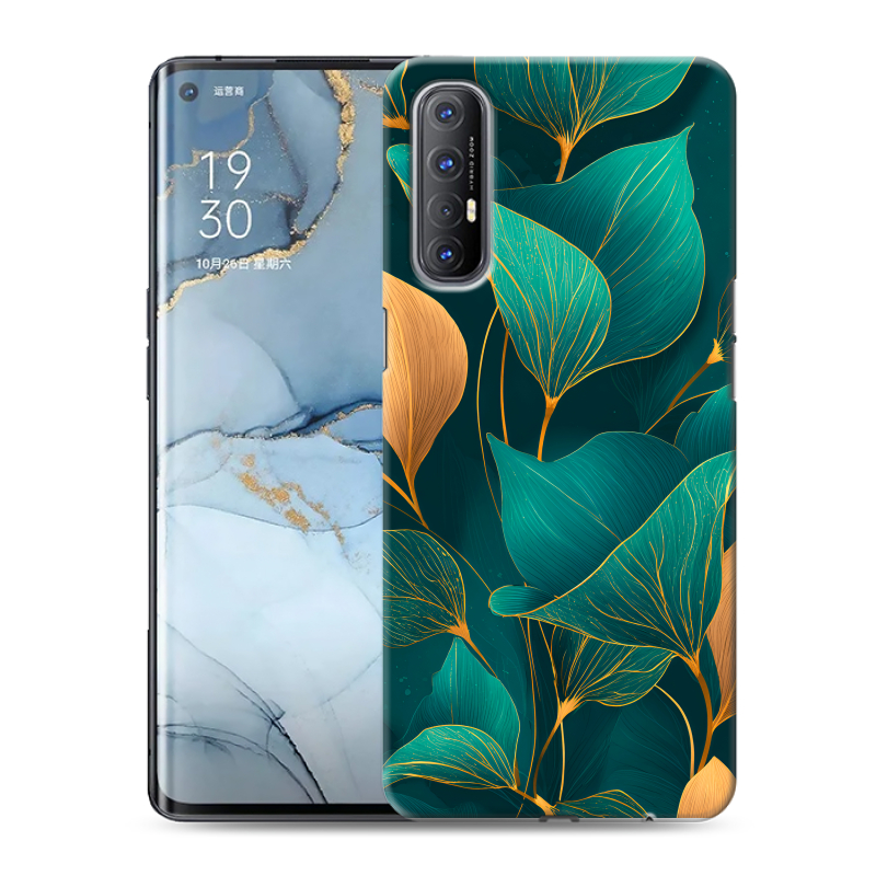 Силиконовый чехол на OPPO Reno3 Pro с принтом Листья и золото Силиконовый чехол на OPPO Reno3 Pro с принтом Листья и золото