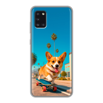 Силиконовый чехол на Samsung Galaxy A31 с принтом Корги на скейте