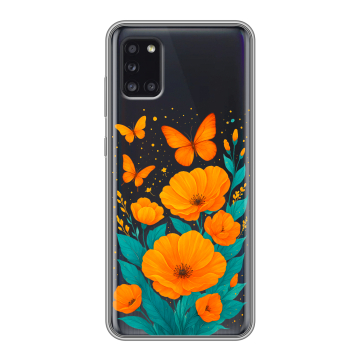 Силиконовый чехол на Samsung Galaxy A31 с принтом цветы бабочки Силиконовый чехол на Samsung Galaxy A31 с принтом цветы бабочки