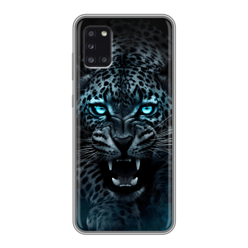 Силиконовый противоударный чехол на Samsung Galaxy A31 с принтом Темный леопард Силиконовый противоударный чехол на Samsung Galaxy A31 с принтом Темный леопард