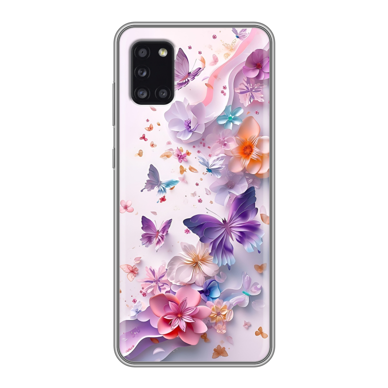 Силиконовый противоударный чехол на Samsung Galaxy A31 с принтом цветы бабочки Силиконовый противоударный чехол на Samsung Galaxy A31 с принтом цветы бабочки