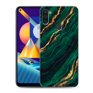 Силиконовый чехол на Samsung Galaxy M11 с принтом Мрамор зеленое золото