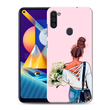 Силиконовый чехол на Samsung Galaxy M11 с принтом Девушка и букет