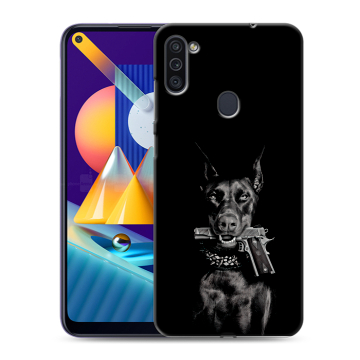 Силиконовый чехол на Samsung Galaxy M11 с принтом Доберман и пистолет