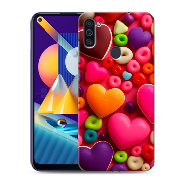 Силиконовый чехол на Samsung Galaxy M11 с принтом Сердечки
