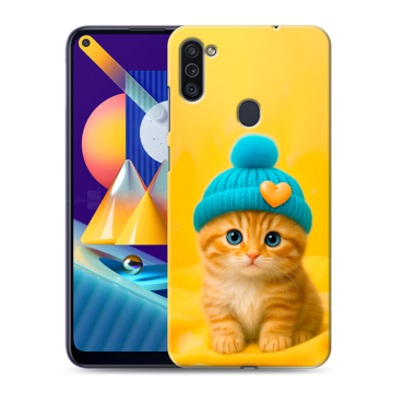 Силиконовый чехол на Samsung Galaxy M11 с принтом Котенок в шапке Силиконовый чехол на Samsung Galaxy M11 с принтом Котенок в шапке