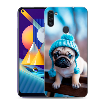 Силиконовый чехол на Samsung Galaxy M11 с принтом Мопс в шапке Силиконовый чехол на Samsung Galaxy M11 с принтом Мопс в шапке
