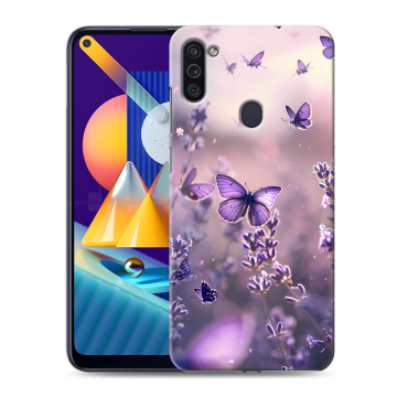 Силиконовый чехол на Samsung Galaxy M11 с принтом бабочки и лаванда Силиконовый чехол на Samsung Galaxy M11 с принтом бабочки и лаванда