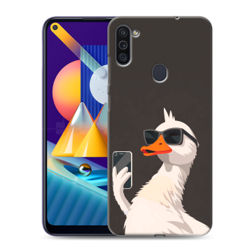 Силиконовый чехол на Samsung Galaxy M11 с принтом утка в очках Силиконовый чехол на Samsung Galaxy M11 с принтом утка в очках