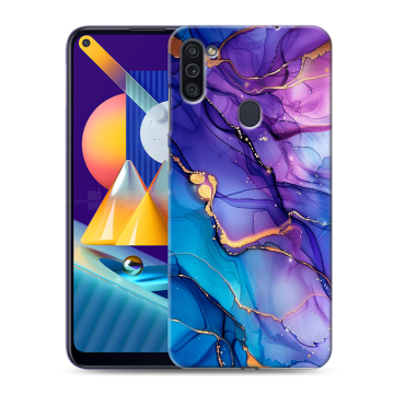 Силиконовый чехол на Samsung Galaxy M11 с принтом синий мрамор Силиконовый чехол на Samsung Galaxy M11 с принтом синий мрамор