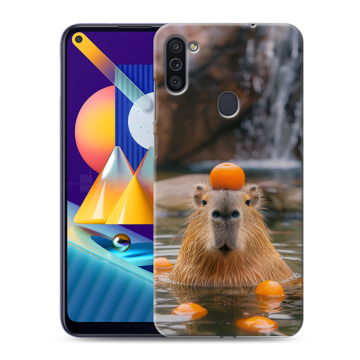 Силиконовый чехол на Samsung Galaxy M11 с принтом Капибара с апельсином Силиконовый чехол на Samsung Galaxy M11 с принтом Капибара с апельсином