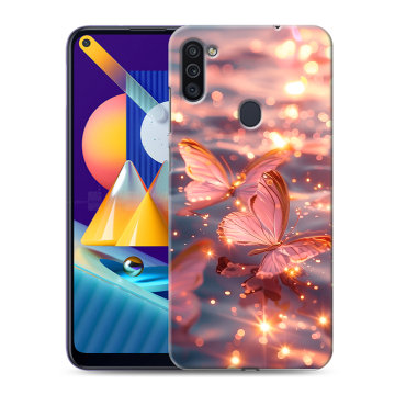 Силиконовый чехол на Samsung Galaxy M11 с принтом бабочки розовые Силиконовый чехол на Samsung Galaxy M11 с принтом бабочки розовые