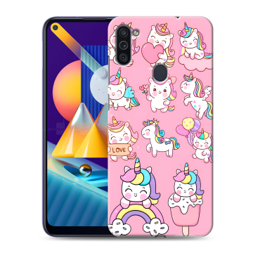 Силиконовый чехол на Samsung Galaxy M11 с принтом Единороги и радуга Силиконовый чехол на Samsung Galaxy M11 с принтом Единороги и радуга