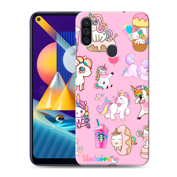 Силиконовый чехол на Samsung Galaxy M11 с принтом розовые единороги Силиконовый чехол на Samsung Galaxy M11 с принтом розовые единороги