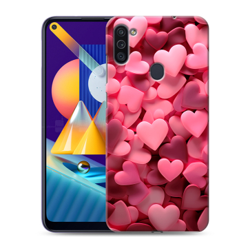 Силиконовый чехол на Samsung Galaxy M11 с принтом розовые сердечки Силиконовый чехол на Samsung Galaxy M11 с принтом розовые сердечки