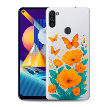 Силиконовый чехол на Samsung Galaxy M11 с принтом цветы бабочки Силиконовый чехол на Samsung Galaxy M11 с принтом цветы бабочки