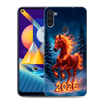 Силиконовый чехол на Samsung Galaxy M11 с принтом Новый год коня Силиконовый чехол на Samsung Galaxy M11 с принтом Новый год коня