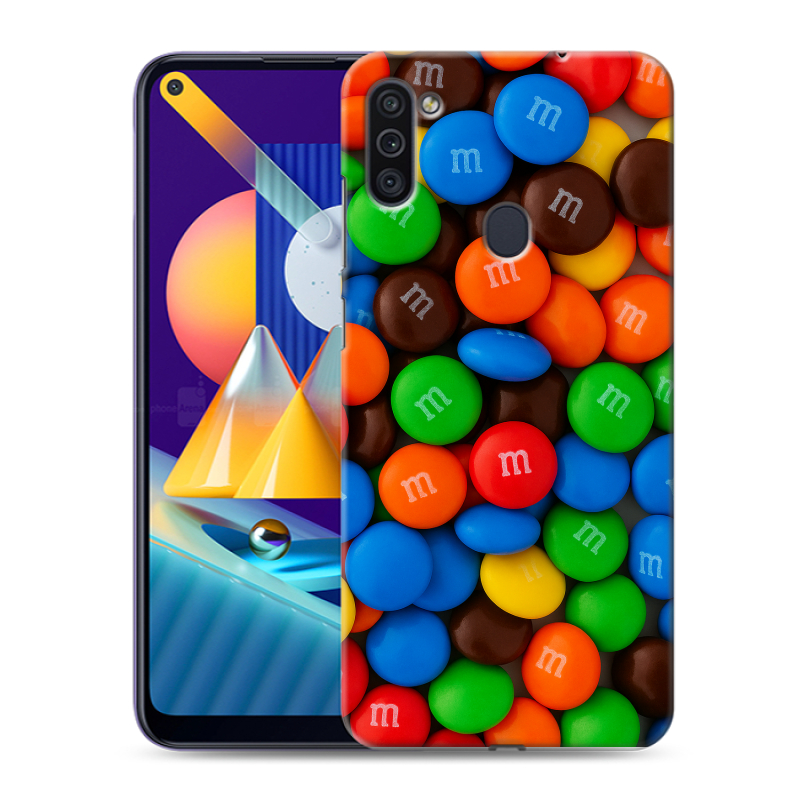 Силиконовый противоударный чехол на Samsung Galaxy M11 с принтом Конфеты Силиконовый противоударный чехол на Samsung Galaxy M11 с принтом Конфеты