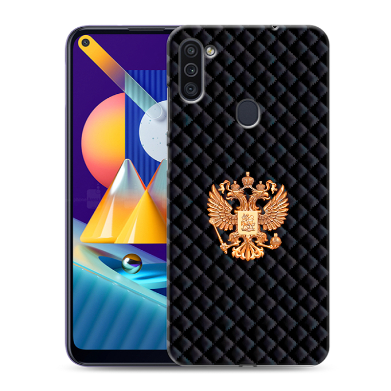 Силиконовый противоударный чехол на Samsung Galaxy M11 с принтом Герб России принт Силиконовый противоударный чехол на Samsung Galaxy M11 с принтом Герб России принт