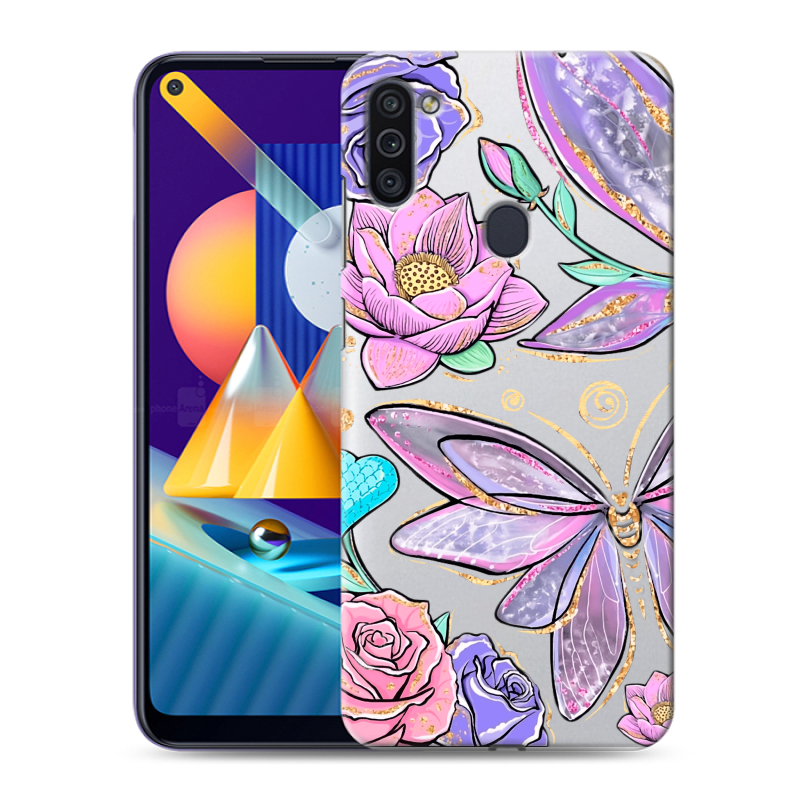Пластиковый чехол на Samsung Galaxy M11 с принтом Бабочки и цветы Пластиковый чехол на Samsung Galaxy M11 с принтом Бабочки и цветы