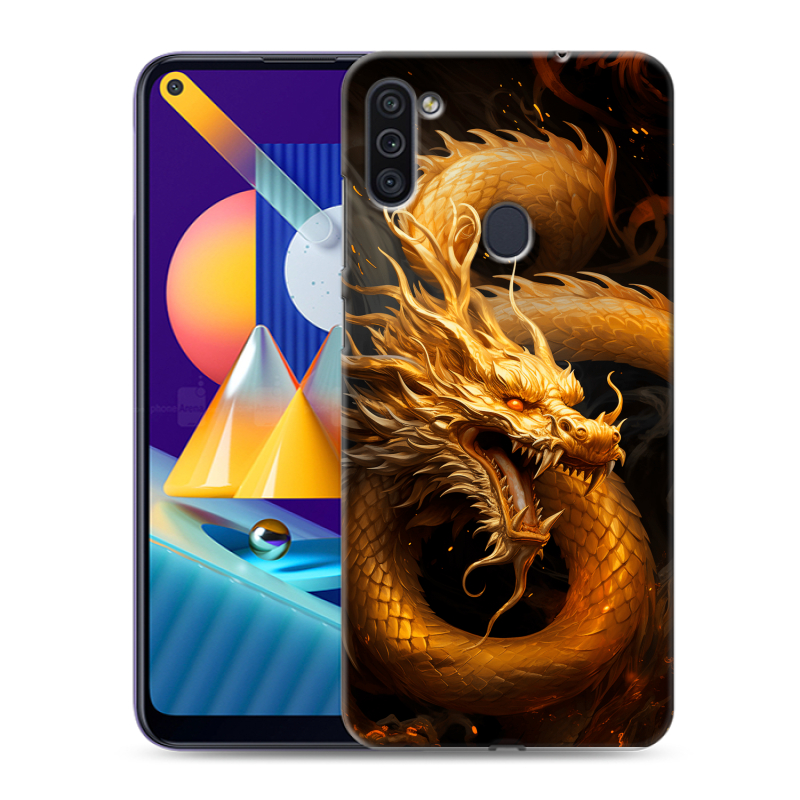 Пластиковый чехол на Samsung Galaxy M11 с принтом Золотой дракон Пластиковый чехол на Samsung Galaxy M11 с принтом Золотой дракон