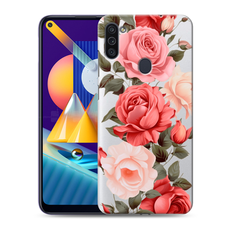Силиконовый противоударный чехол на Samsung Galaxy M11 с принтом Розы Силиконовый противоударный чехол на Samsung Galaxy M11 с принтом Розы