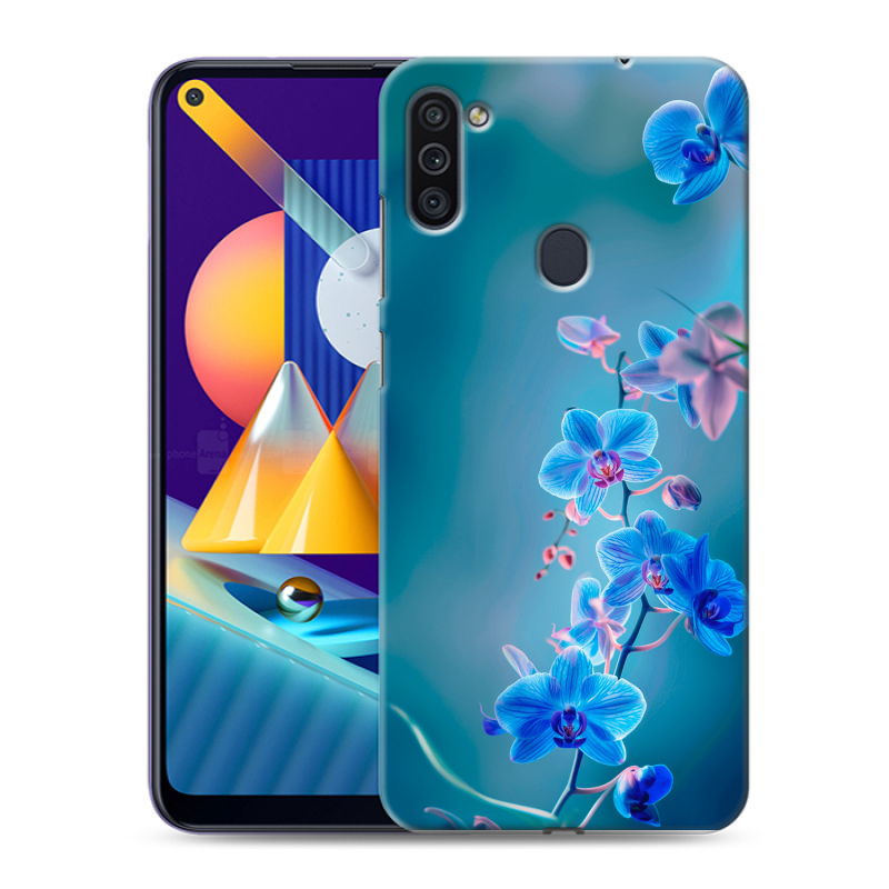 Силиконовый чехол на Samsung Galaxy M11 с принтом Голубые цветы Силиконовый чехол на Samsung Galaxy M11 с принтом Голубые цветы
