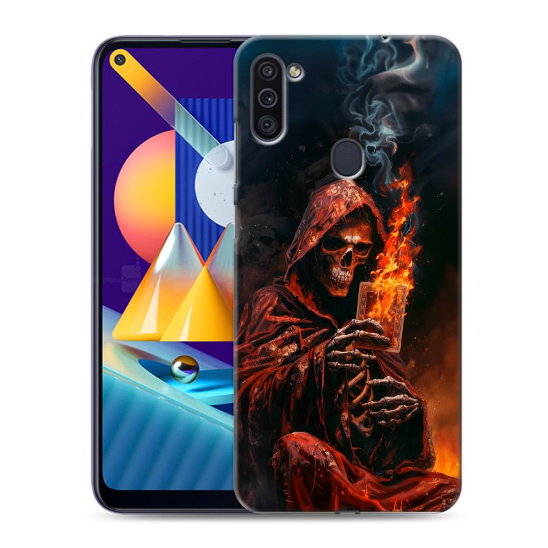 Силиконовый противоударный чехол на Samsung Galaxy M11 с принтом Скелет и карты Силиконовый противоударный чехол на Samsung Galaxy M11 с принтом Скелет и карты