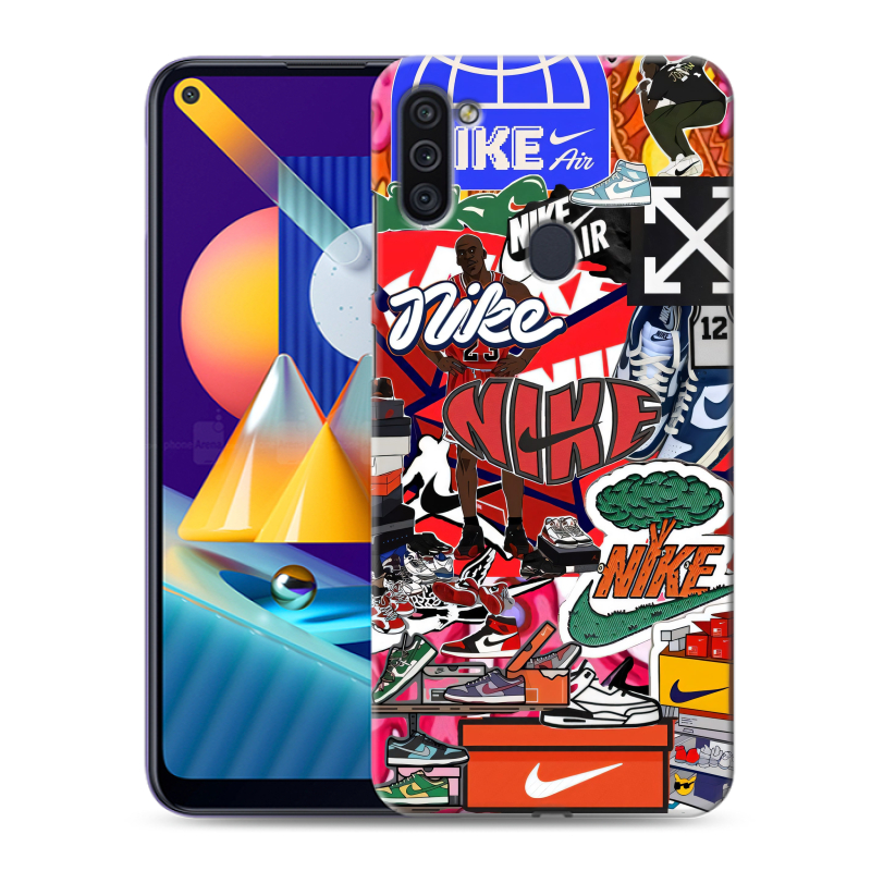 Силиконовый противоударный чехол на Samsung Galaxy M11 с принтом Найк Nike яркий Силиконовый противоударный чехол на Samsung Galaxy M11 с принтом Найк Nike яркий