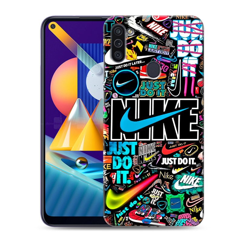 Пластиковый чехол на Samsung Galaxy M11 с принтом найк nike черный Пластиковый чехол на Samsung Galaxy M11 с принтом найк nike черный