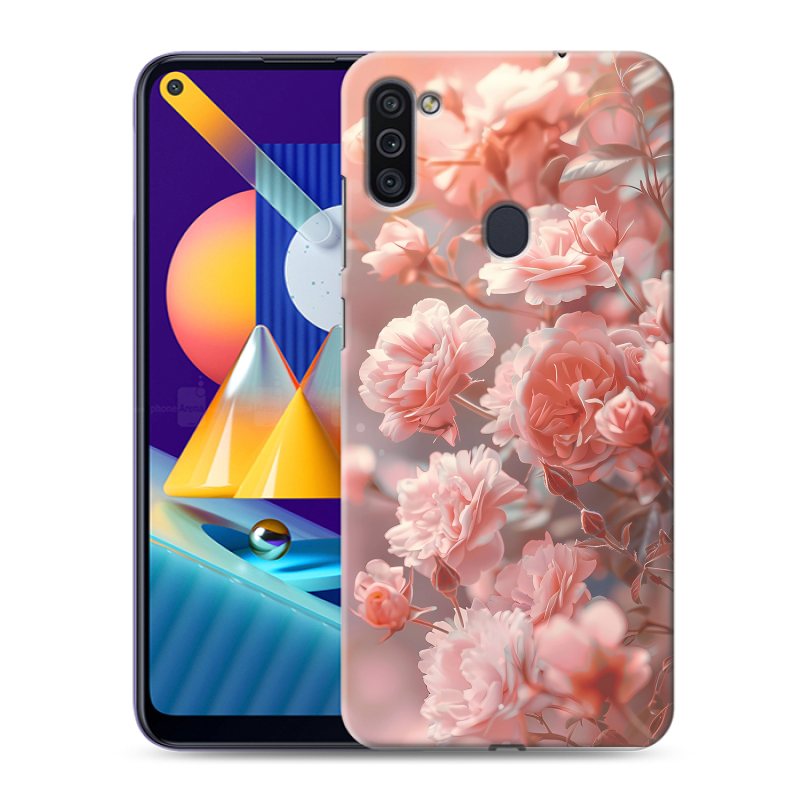 Силиконовый противоударный чехол на Samsung Galaxy M11 с принтом Розовые розы Силиконовый противоударный чехол на Samsung Galaxy M11 с принтом Розовые розы