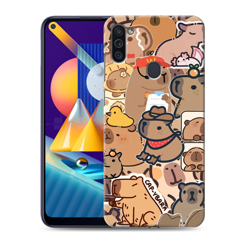 Силиконовый противоударный чехол на Samsung Galaxy M11 с принтом капибара Силиконовый противоударный чехол на Samsung Galaxy M11 с принтом капибара