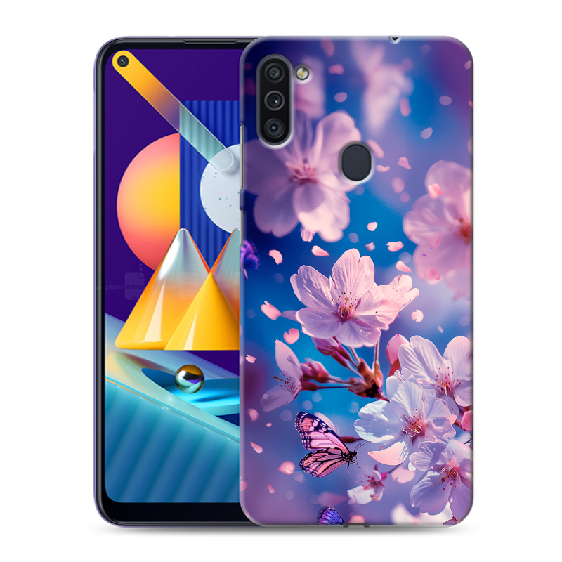 Силиконовый чехол на Samsung Galaxy M11 с принтом цветы бабочки Силиконовый чехол на Samsung Galaxy M11 с принтом цветы бабочки