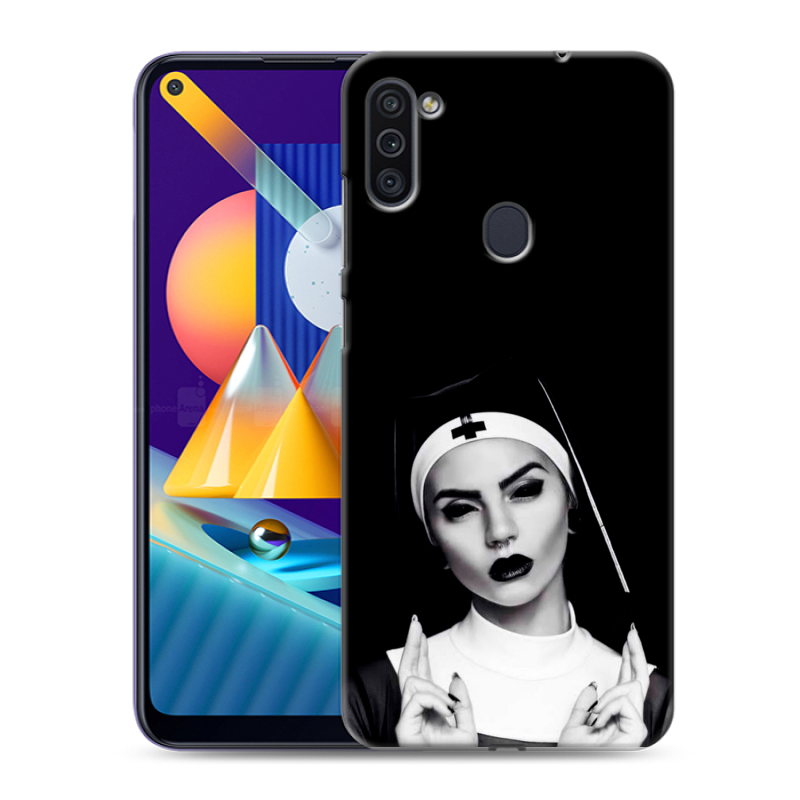 Силиконовый противоударный чехол на Samsung Galaxy M11 с принтом монашка Силиконовый противоударный чехол на Samsung Galaxy M11 с принтом монашка